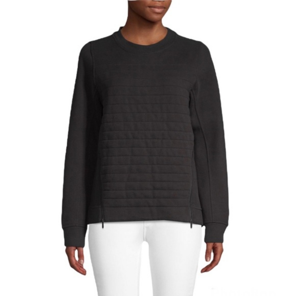 Lululemon Fleece Be True Ribbed Zipper Detail Pull Over Crew Neck Top Black